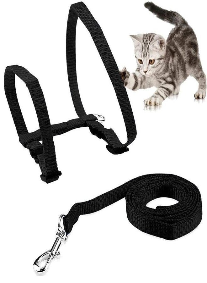 KittuPet Cat Adjustable Nylon Harness Strap Collar with Leash Set Small Pet Walking for Kitten- Plain (Black) - Image 2